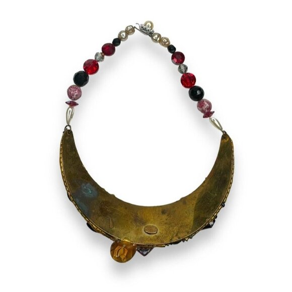 Wendy Gell Art Choker Necklace Red Heart Dollface Bib One of a Kind Vintage - Picture 2 of 11